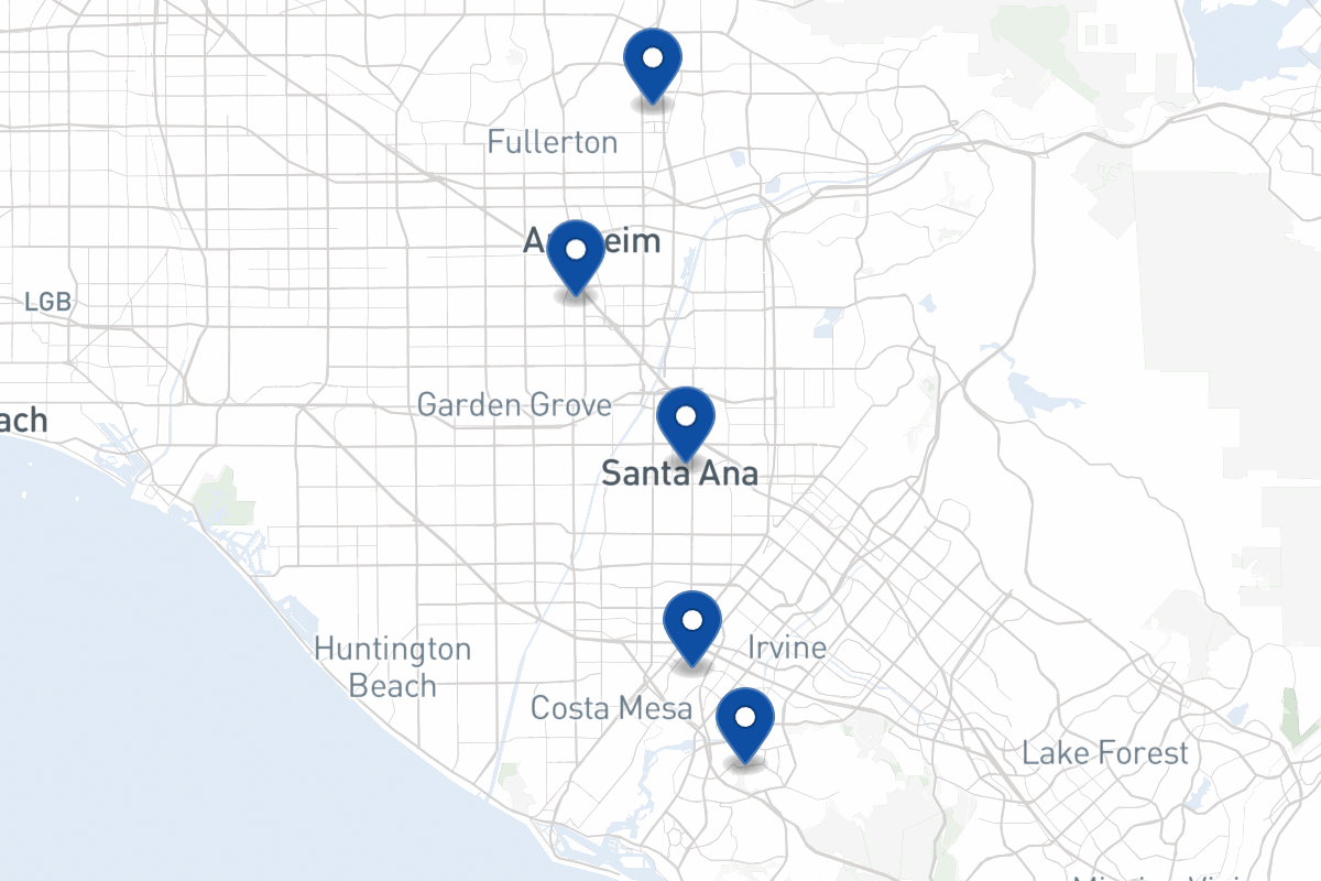 Map of fleet parking locations in Anaheim, CA