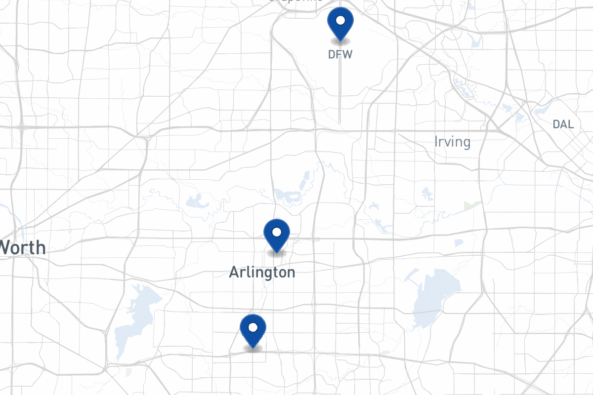Map of fleet parking locations in Arlington, TX