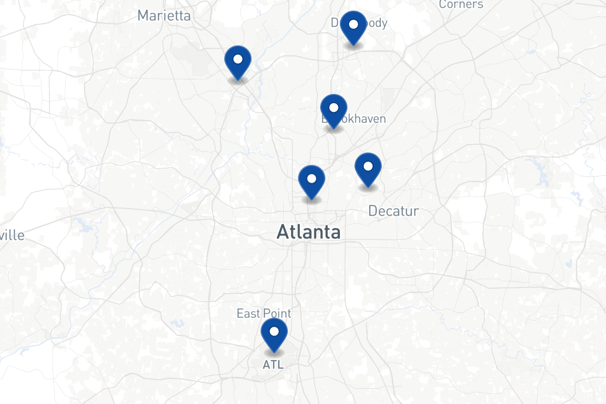 Map of fleet parking locations in Atlanta, GA