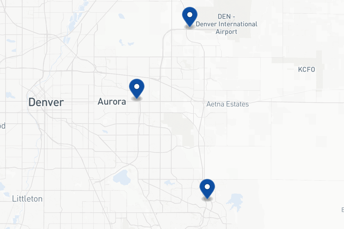 Map of fleet parking locations in Aurora, CO
