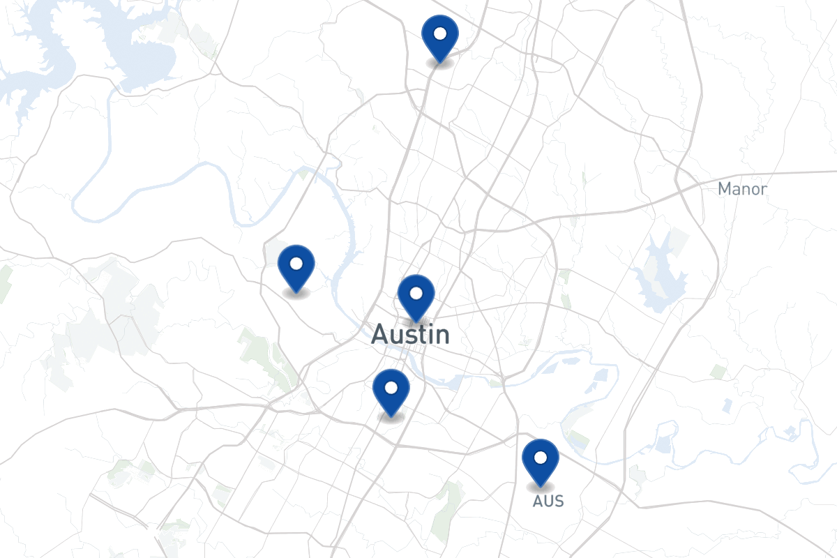 Map of fleet parking locations in Austin, TX