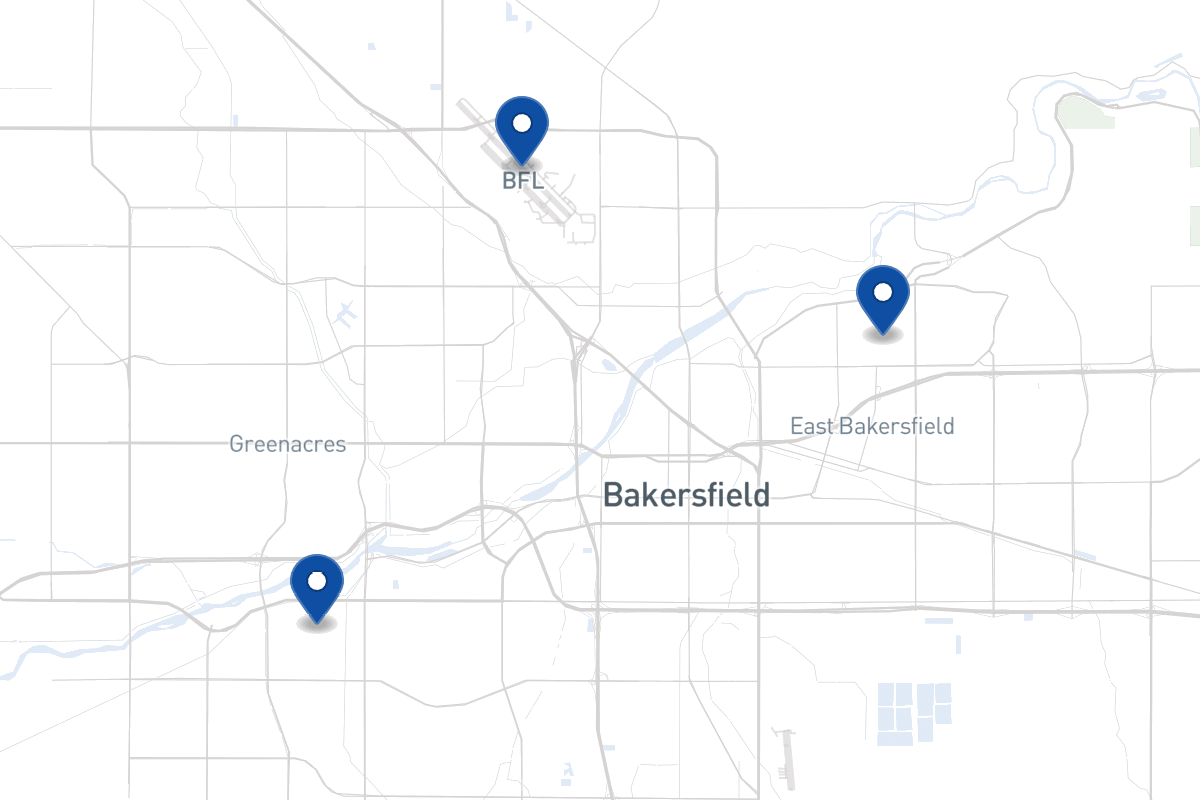 Map of fleet parking locations in Bakersfield, CA