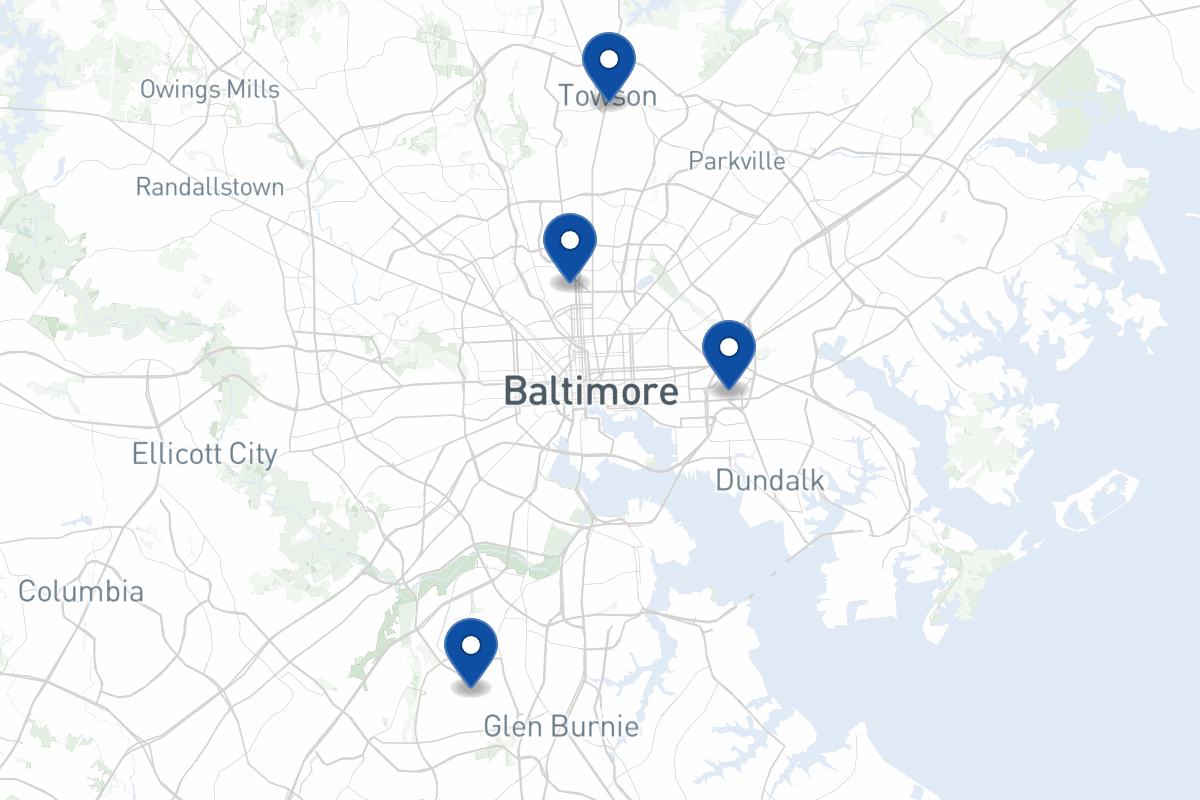 Map of fleet parking locations in Baltimore, MD