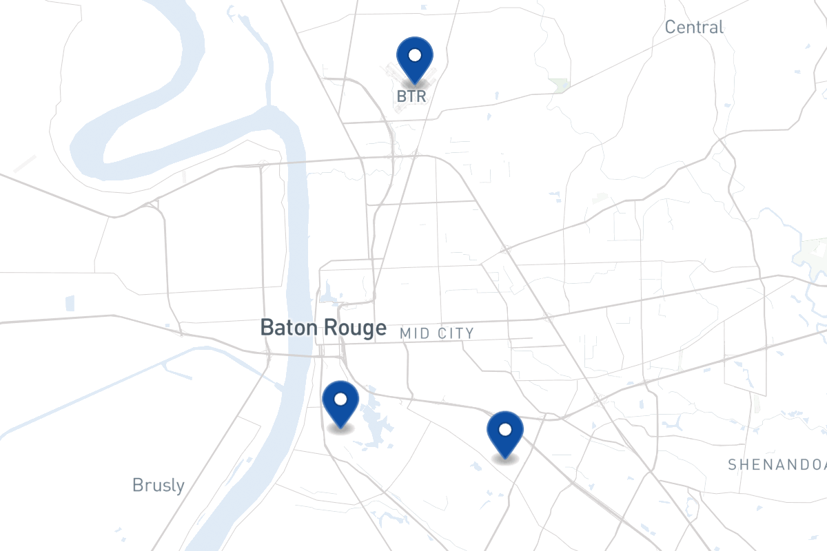 Map of fleet parking locations in Baton Rouge, LA
