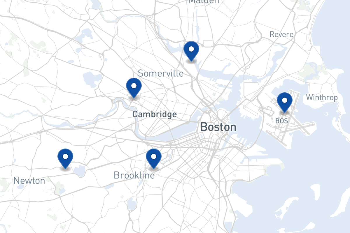 Map of fleet parking locations in Boston, MA
