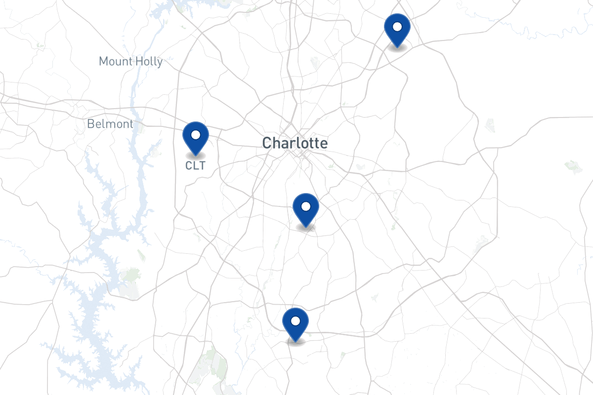 Map of fleet parking locations in Charlotte, NC