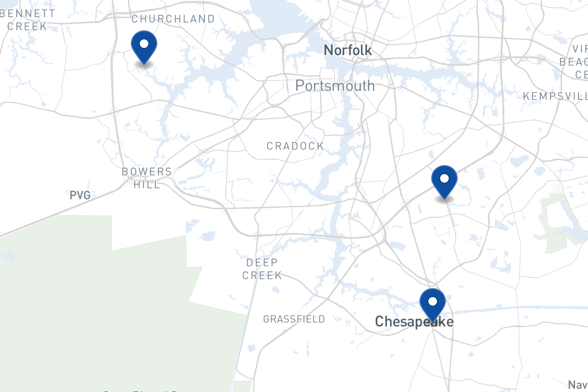 Map of fleet parking locations in Chesapeake, VA