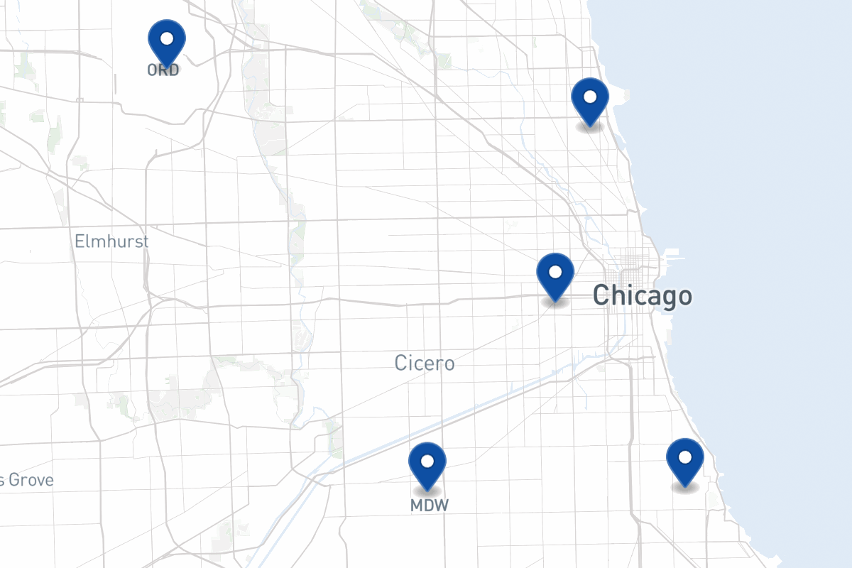 Map of fleet parking locations in Chicago, IL