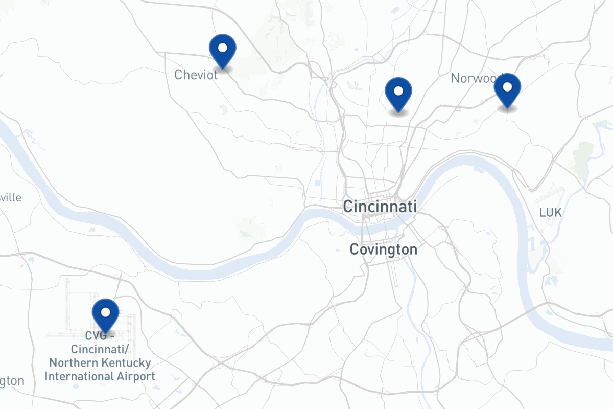Map of fleet parking locations in Cincinnati, OH
