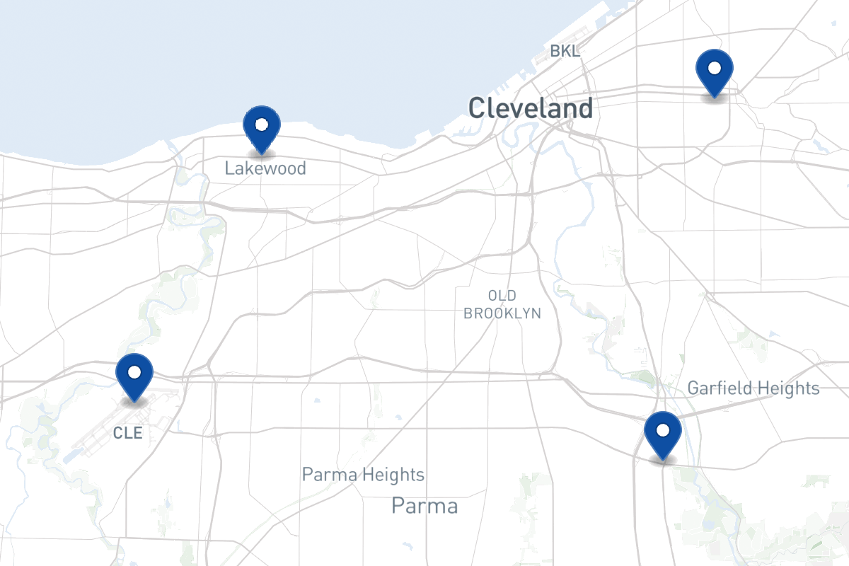 Map of fleet parking locations in Cleveland, OH