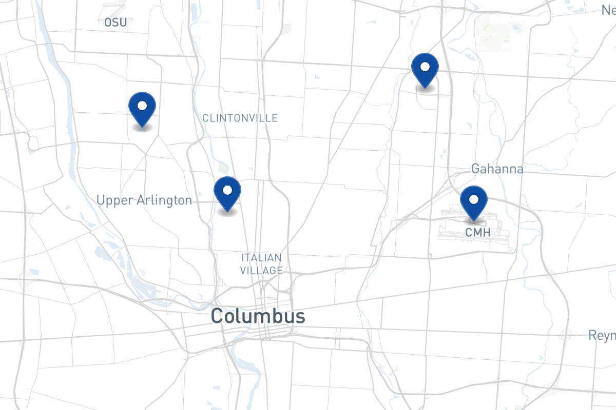 Map of fleet parking locations in Columbus, OH