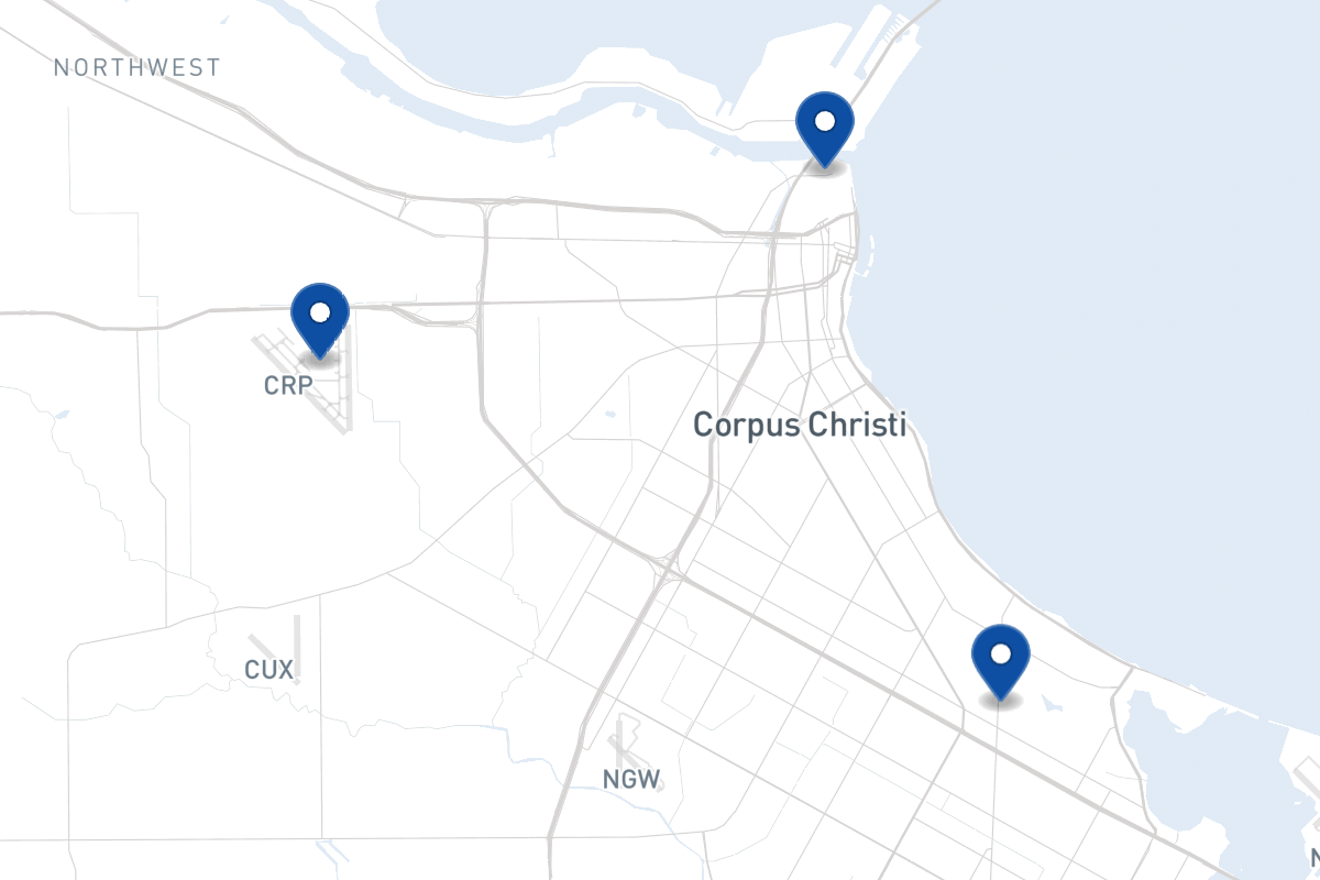 Map of fleet parking locations in Corpus Christi, TX
