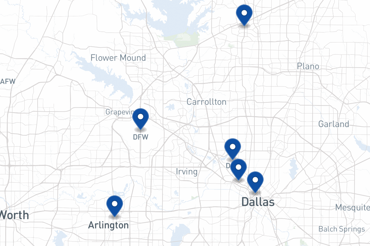 Map of fleet parking locations in Dallas, TX