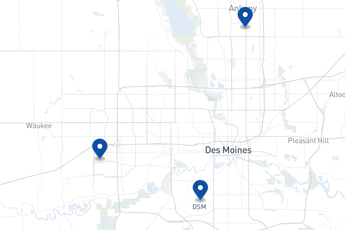 Map of fleet parking locations in Des Moines, IA