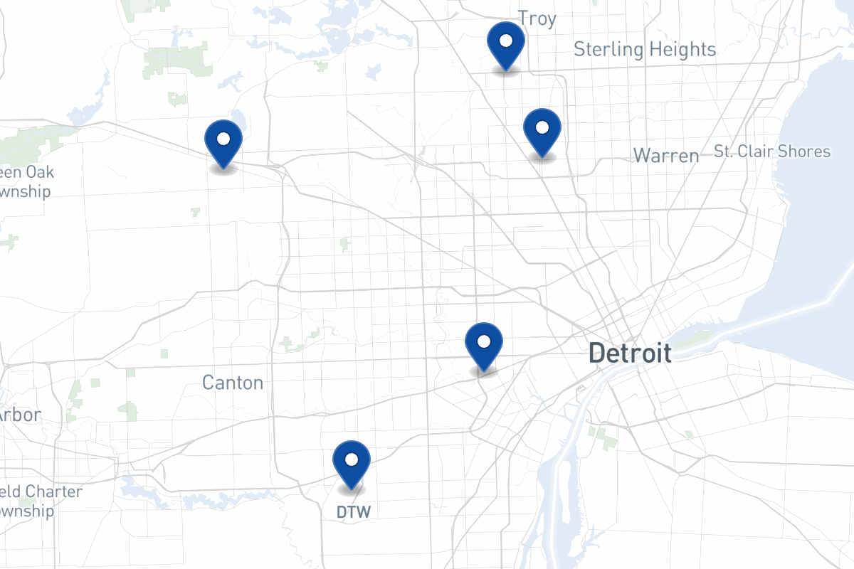 Map of fleet parking locations in Detroit, MI