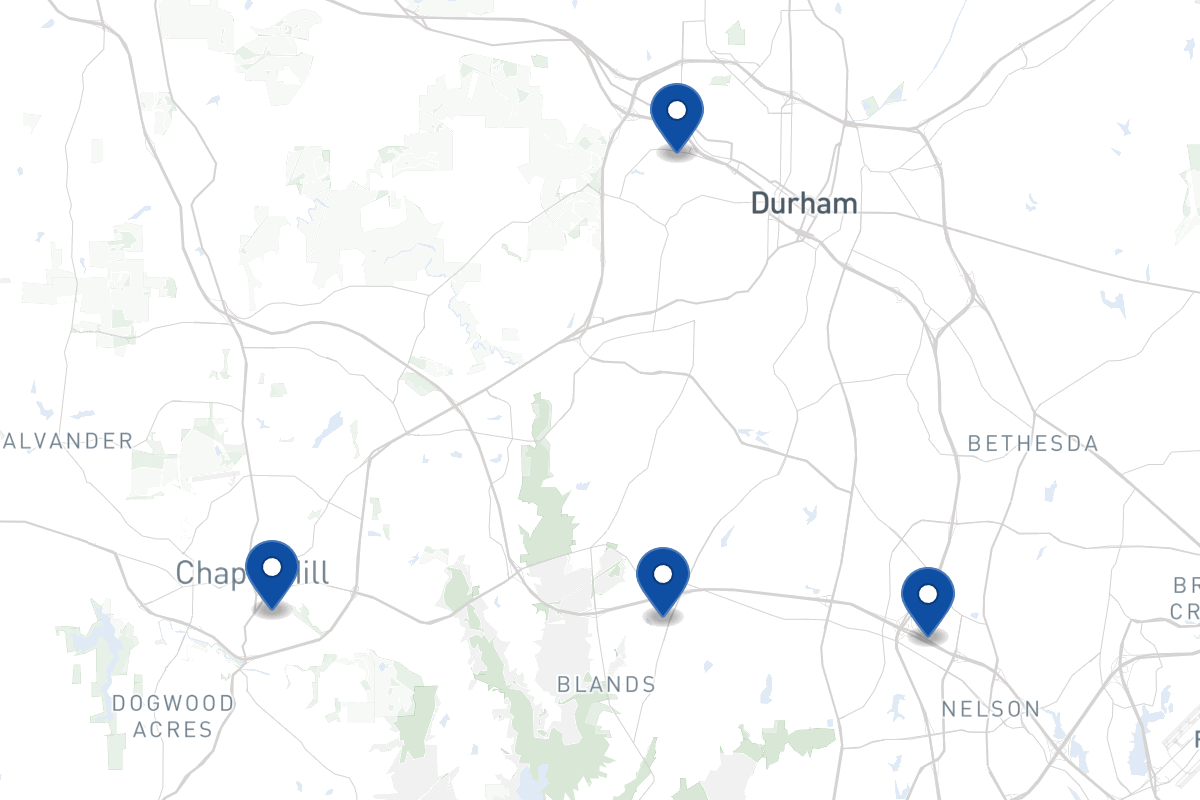 Map of fleet parking locations in Durham, NC