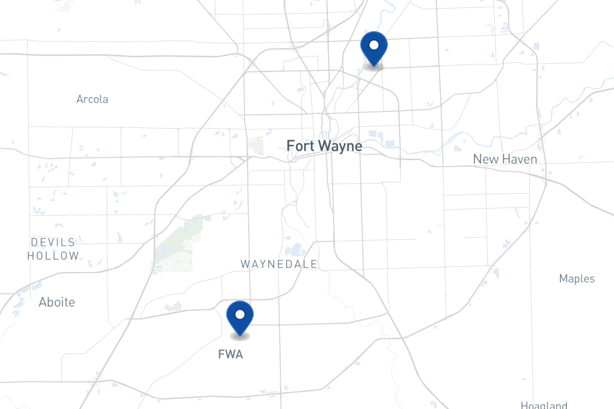 Map of fleet parking locations in Fort Wayne, IN