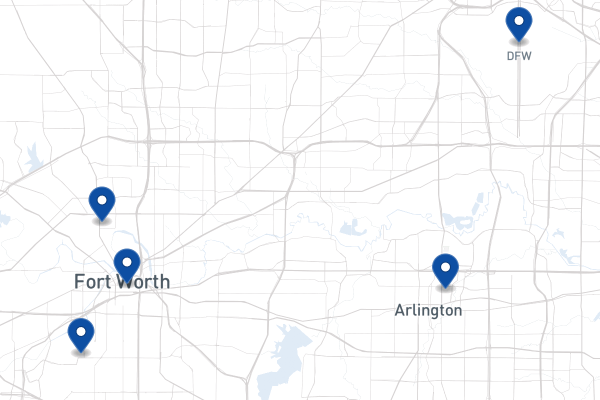 Map of fleet parking locations in Fort Worth, TX