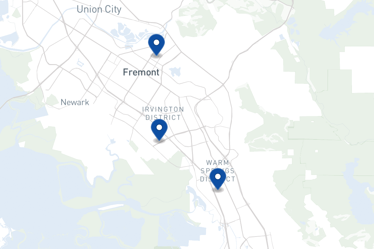Map of fleet parking locations in Fremont, CA