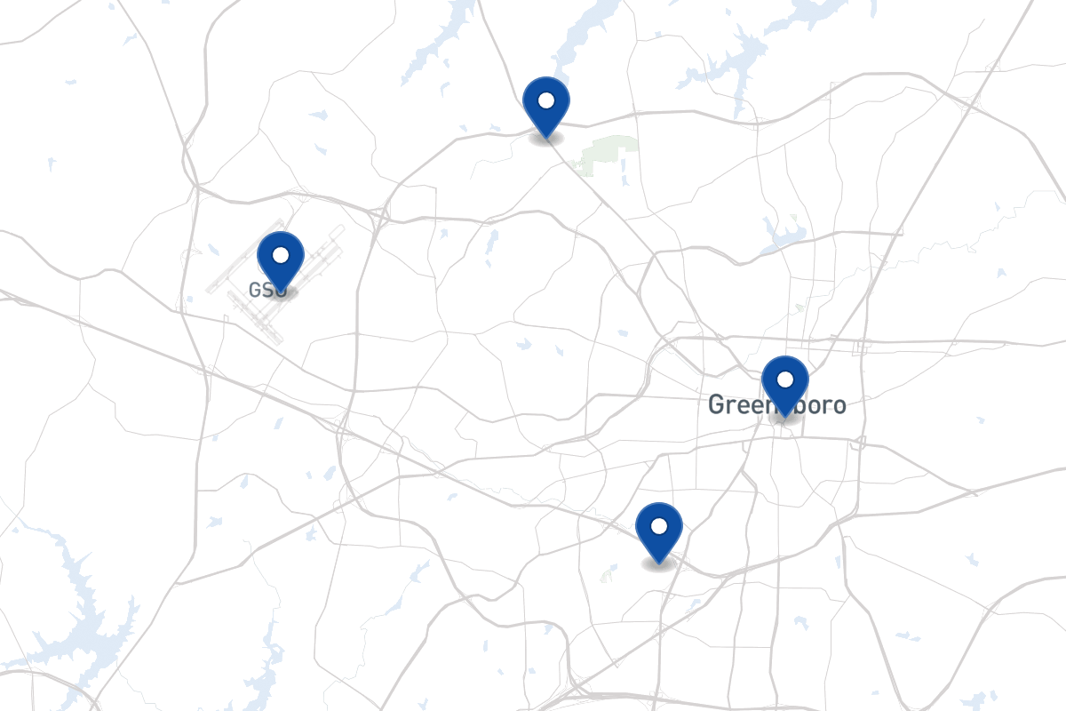 Map of fleet parking locations in Greensboro, NC