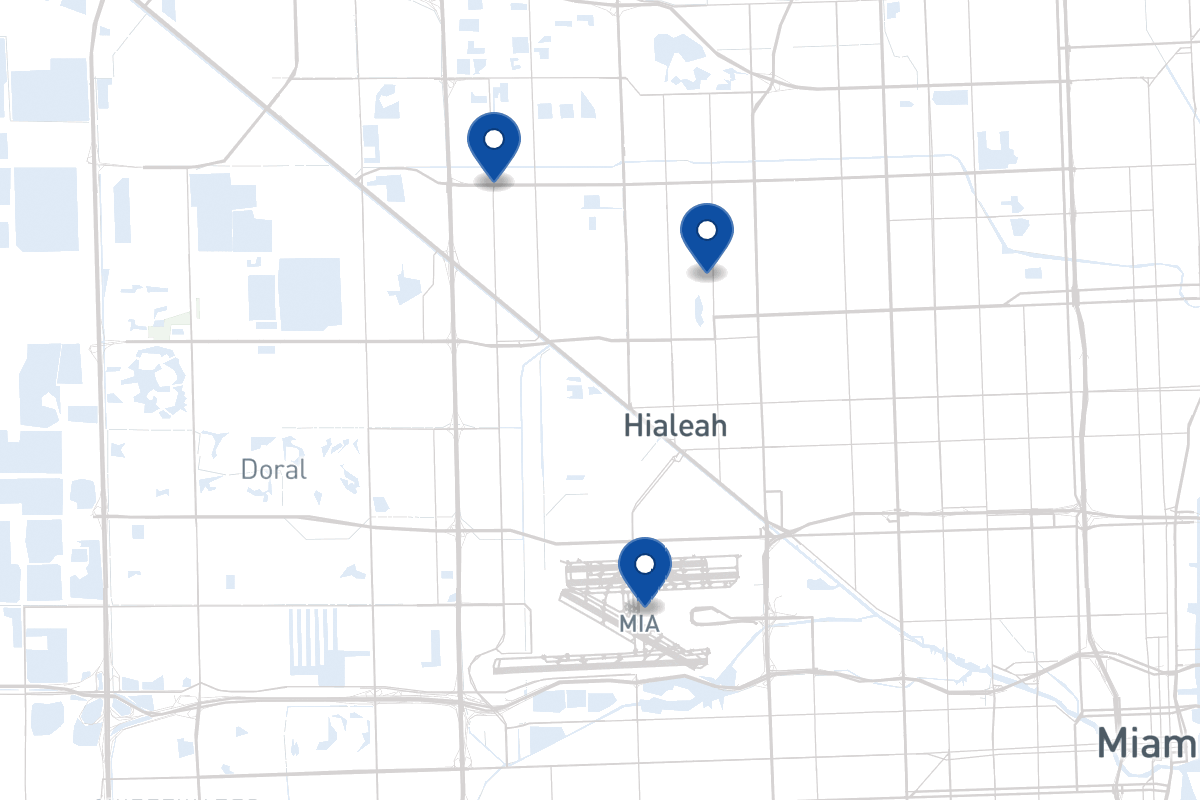Map of fleet parking locations in Hialeah, FL