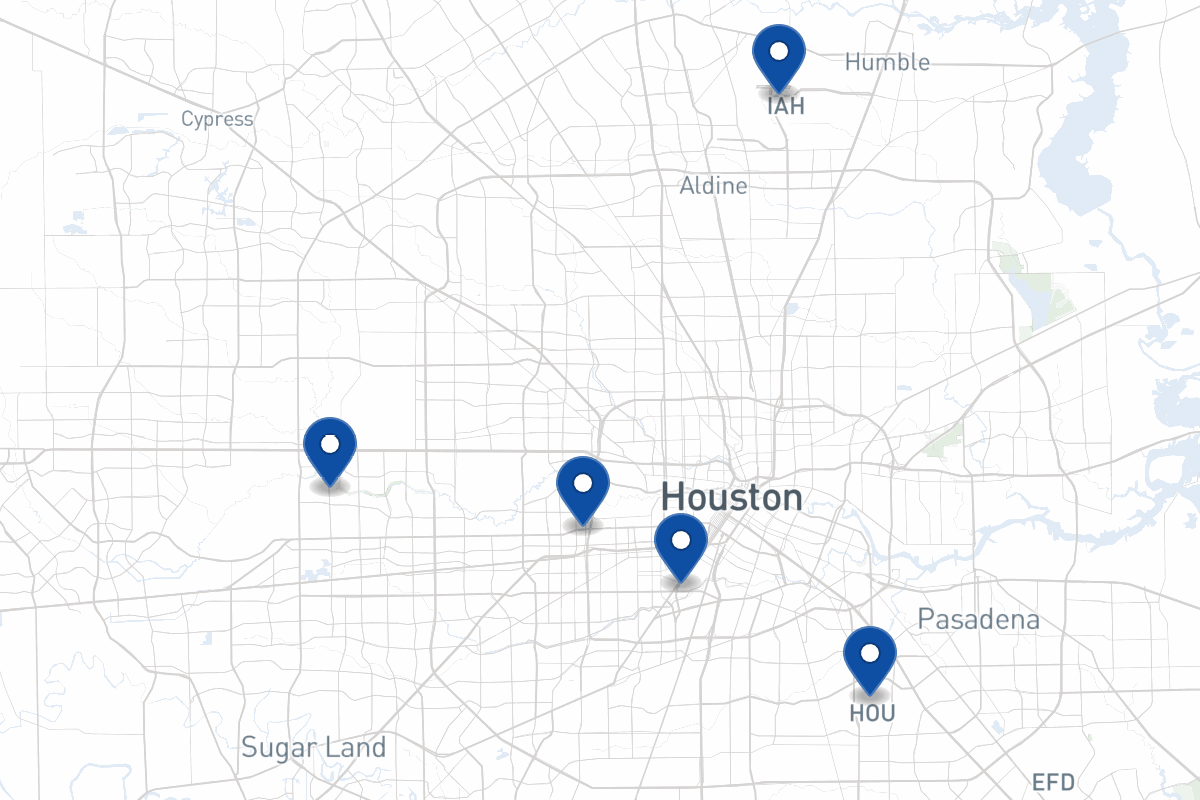 Map of fleet parking locations in Houston, TX