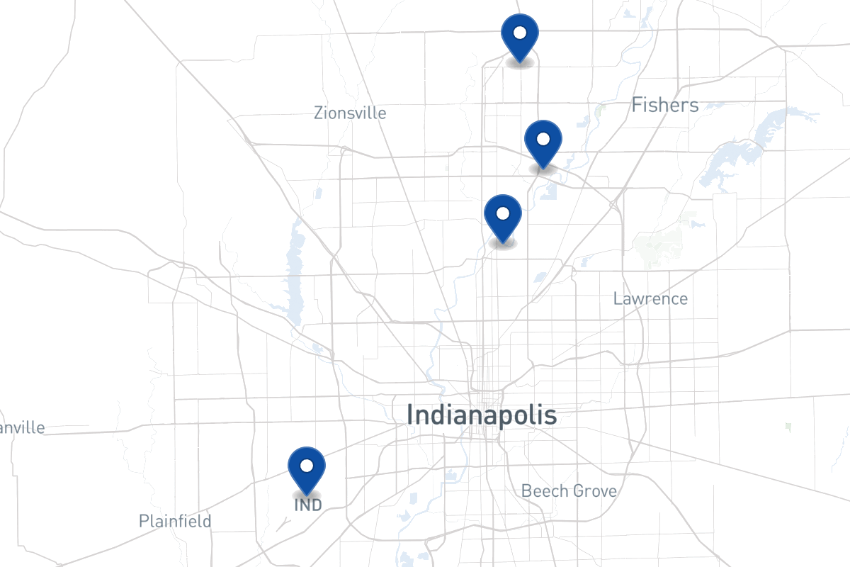 Map of fleet parking locations in Indianapolis, IN