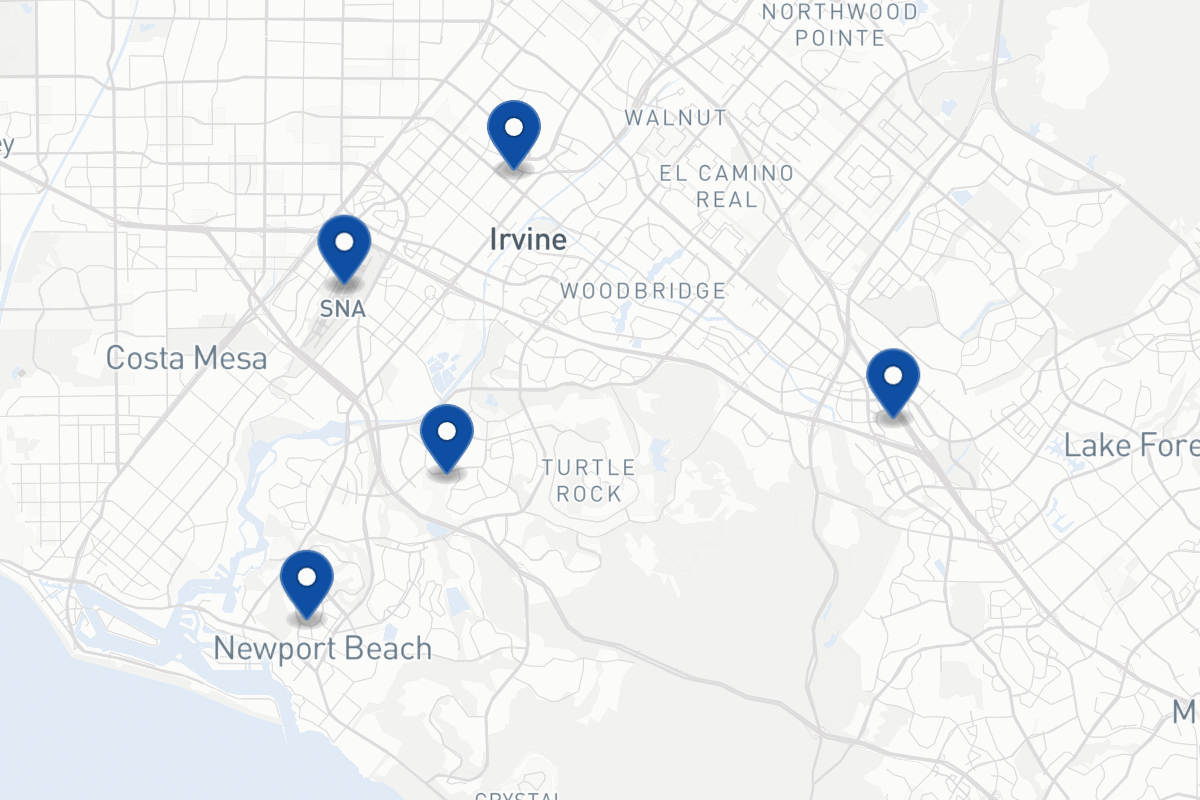 Map of fleet parking locations in Irvine, CA