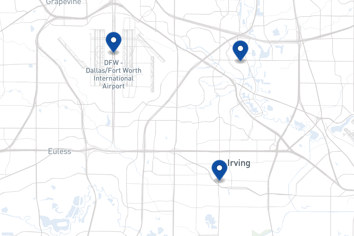 Map of fleet parking locations in Irving, TX