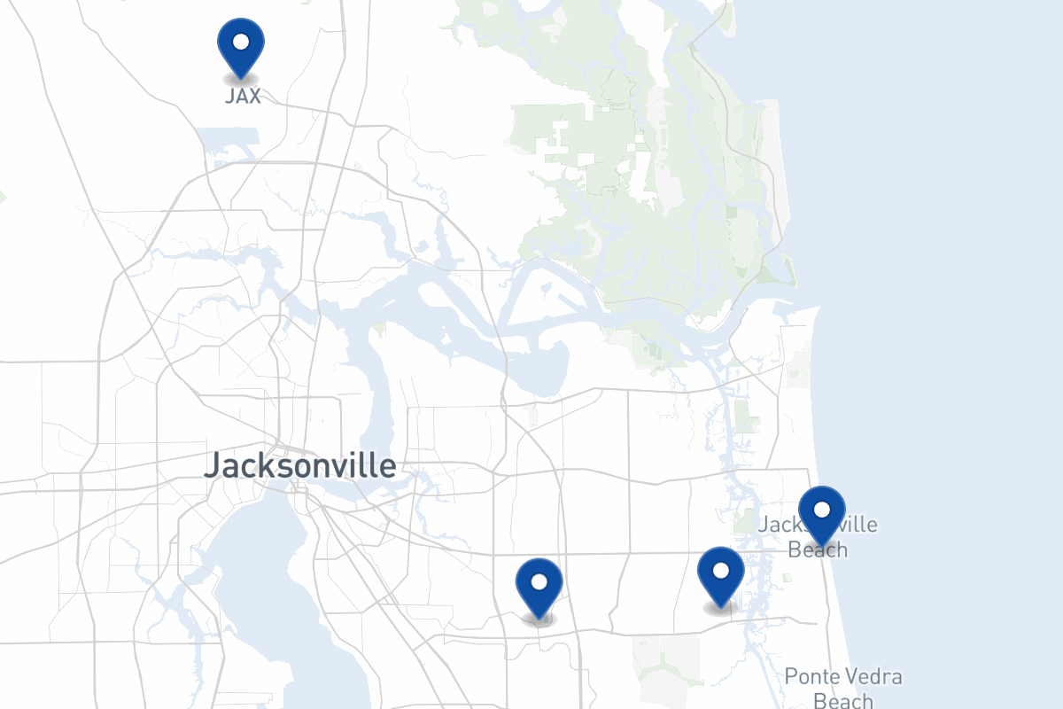 Map of fleet parking locations in Jacksonville, FL