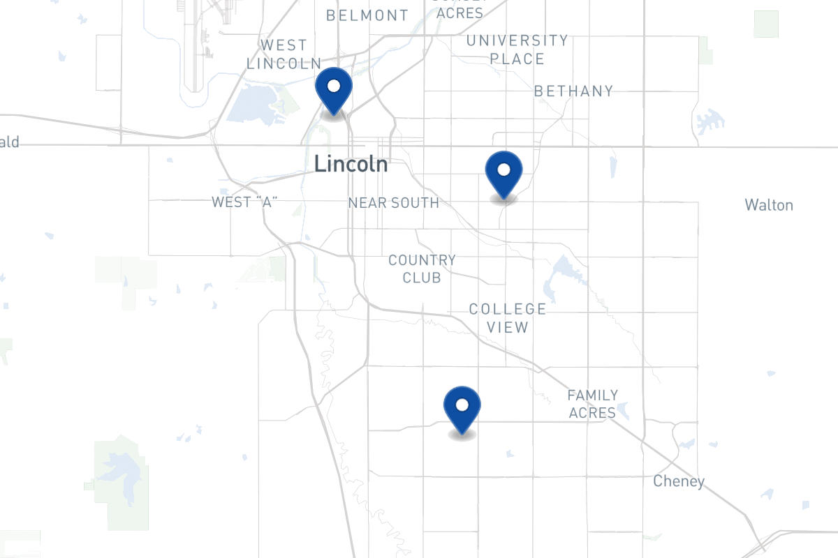 Map of fleet parking locations in Lincoln, NE