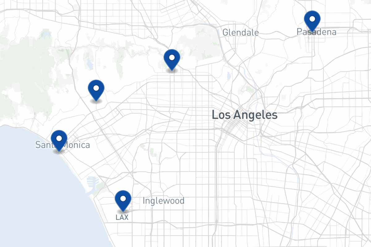 Map of fleet parking locations in Los Angeles, CA