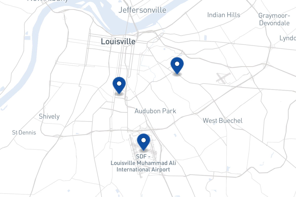 Map of fleet parking locations in Louisville, KY