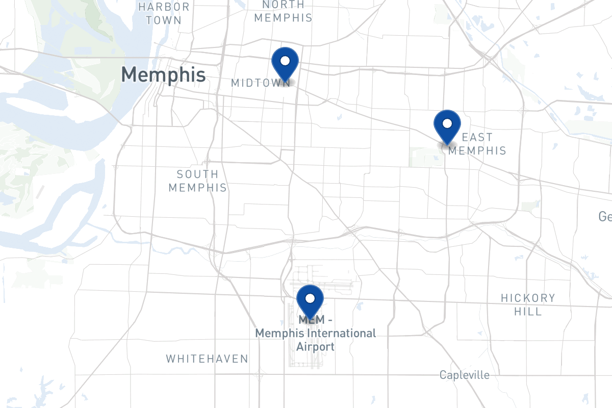 Map of fleet parking locations in Memphis, TN