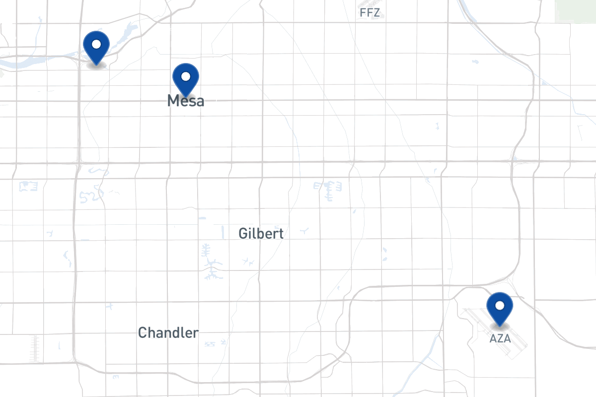 Map of fleet parking locations in Mesa, AZ
