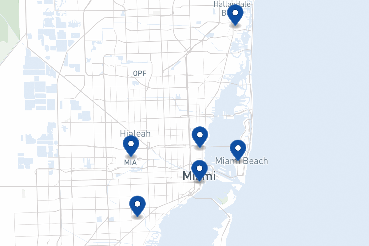 Map of fleet parking locations in Miami, FL