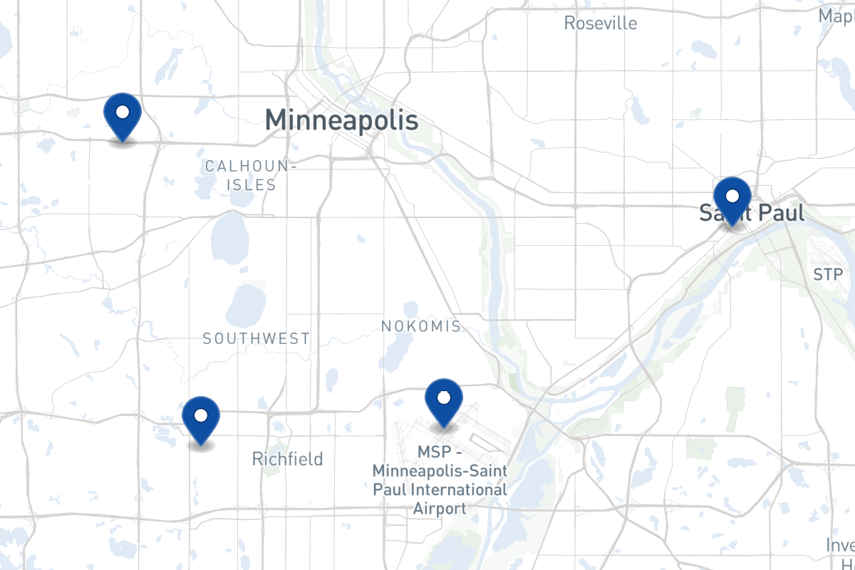 Map of fleet parking locations in Minneapolis, MN