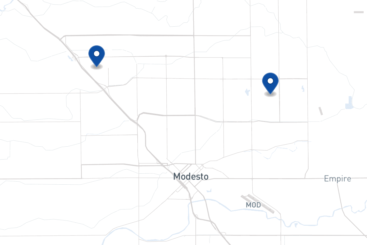 Map of fleet parking locations in Modesto, CA