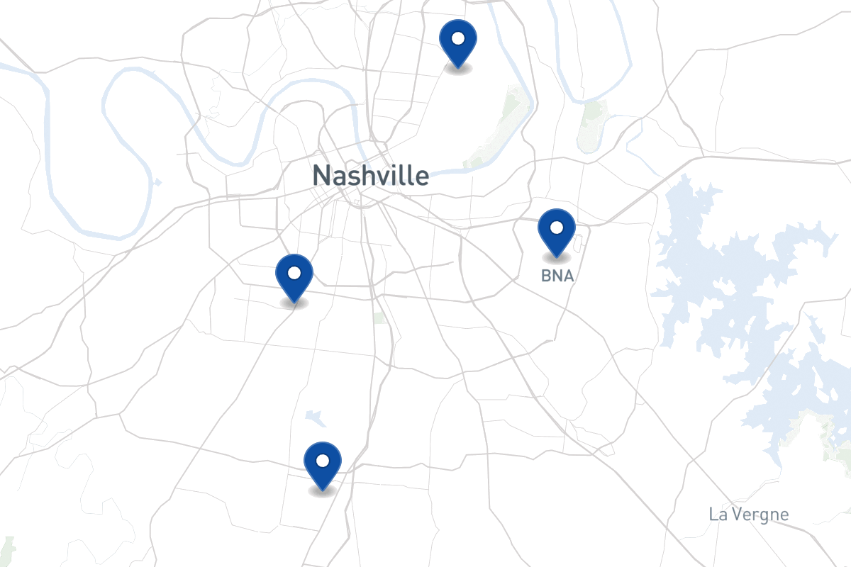 Map of fleet parking locations in Nashville, TN