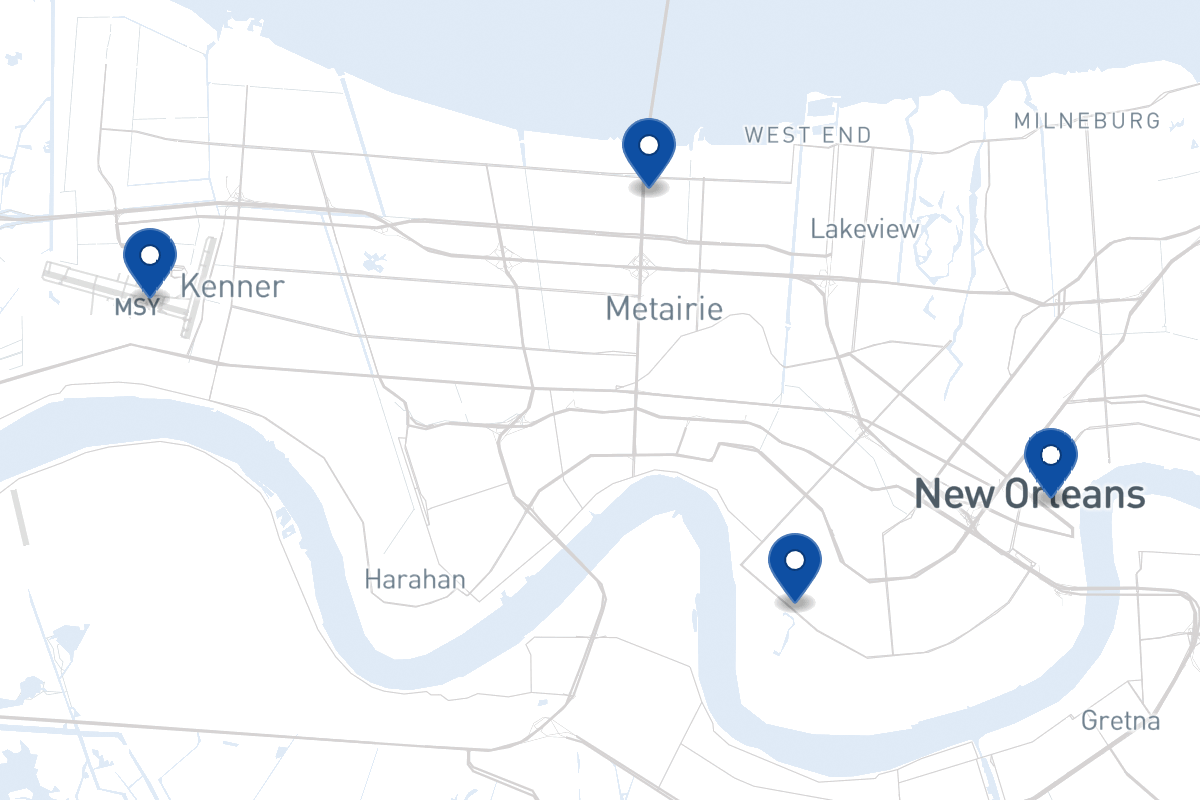 Map of fleet parking locations in New Orleans, LA