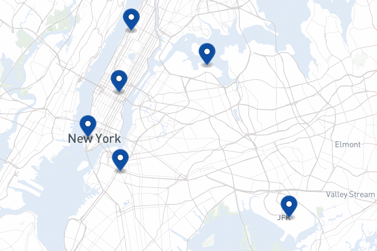 Map of fleet parking locations in New York, NY