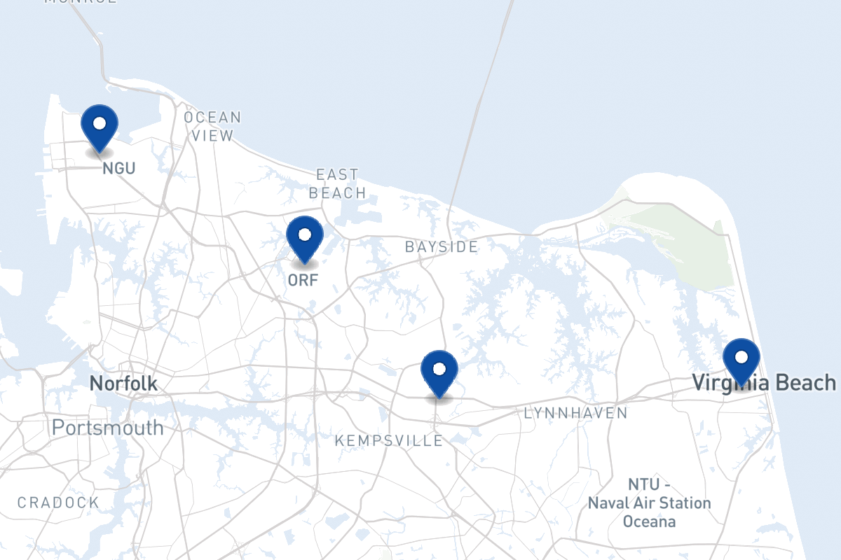 Map of fleet parking locations in Norfolk, VA