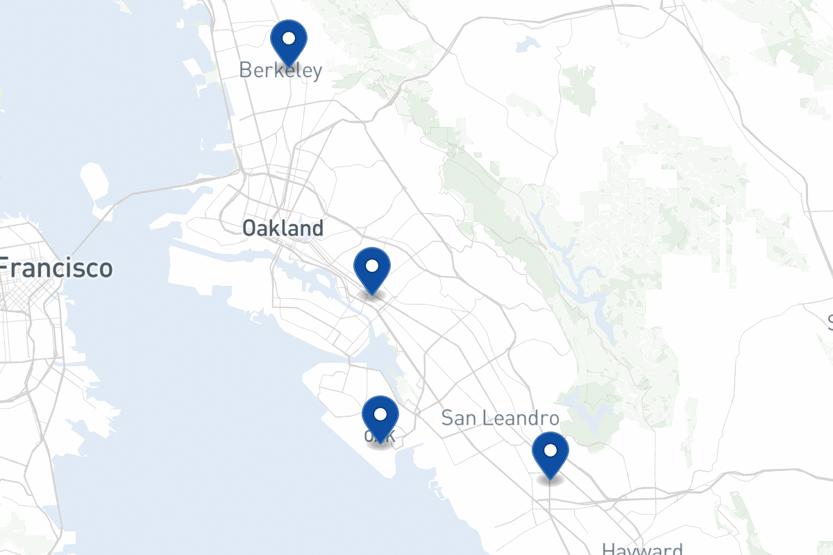 Map of fleet parking locations in Oakland, CA