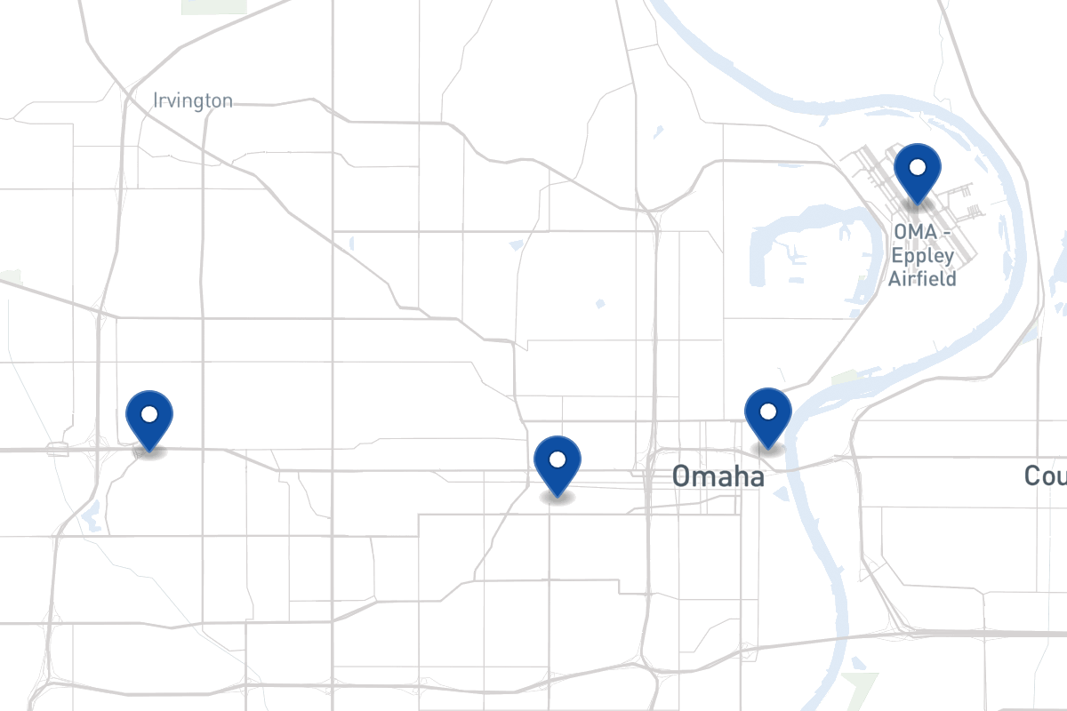 Map of fleet parking locations in Omaha, NE