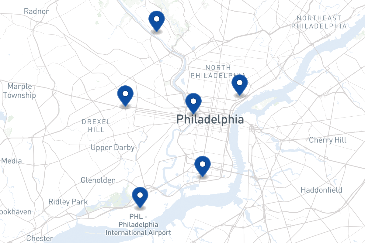 Map of fleet parking locations in Philadelphia, PA
