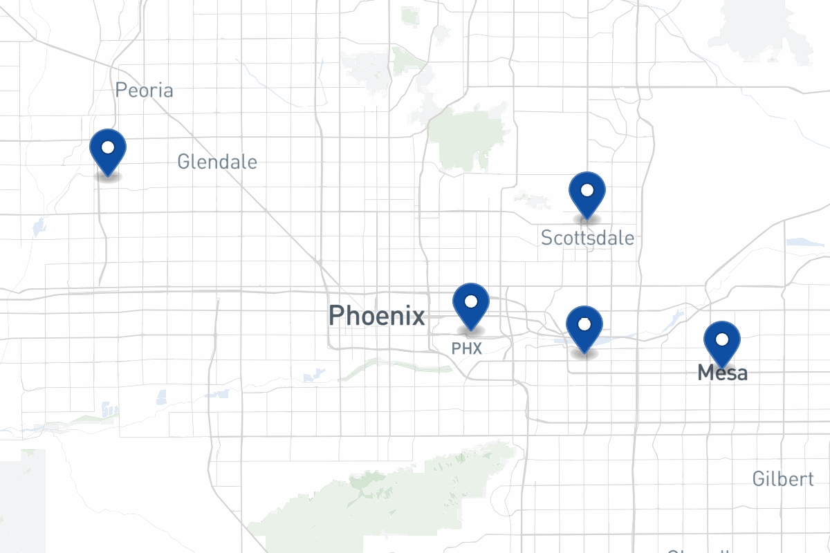 Map of fleet parking locations in Phoenix, AZ