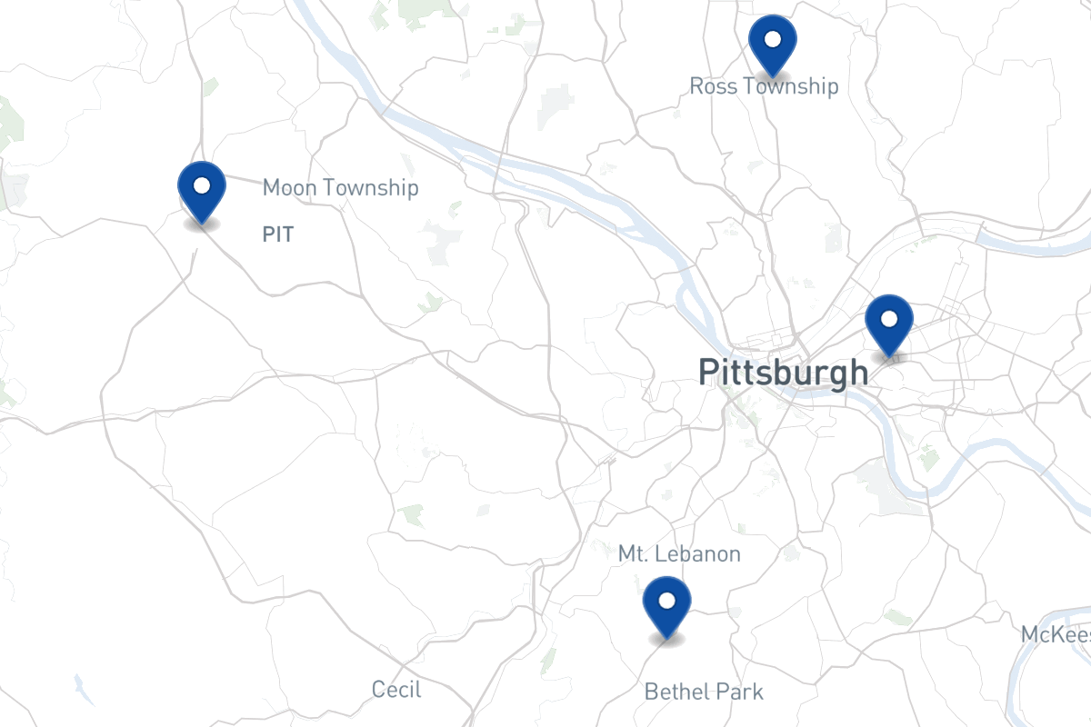 Map of fleet parking locations in Pittsburgh, PA