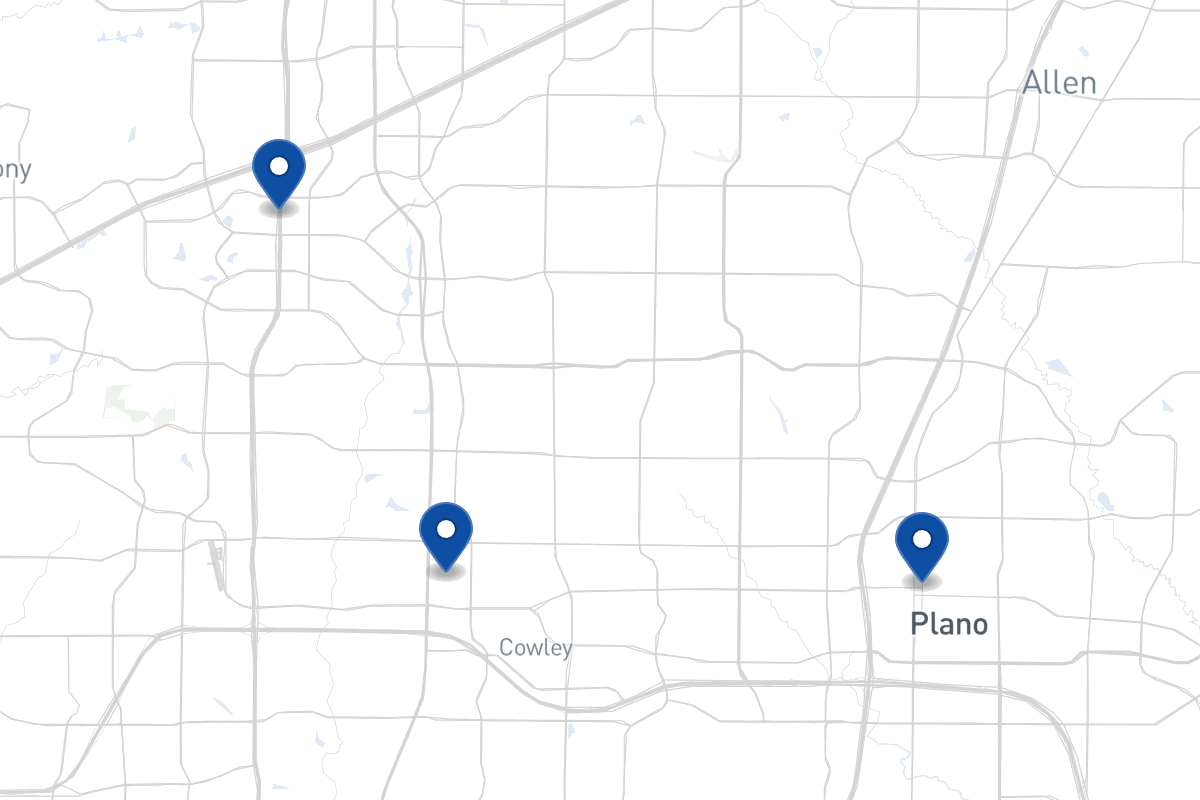 Map of fleet parking locations in Plano, TX