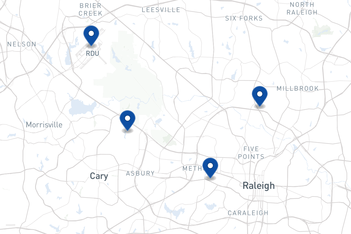 Map of fleet parking locations in Raleigh, NC