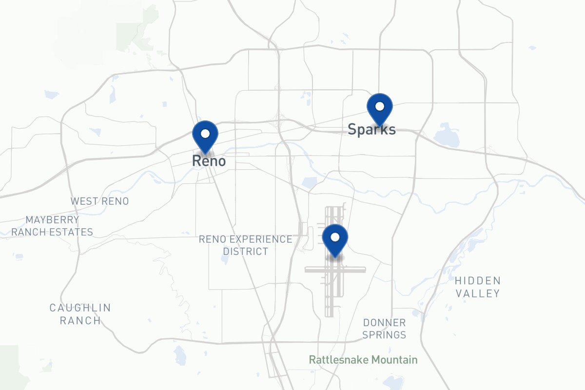 Map of fleet parking locations in Reno, NV
